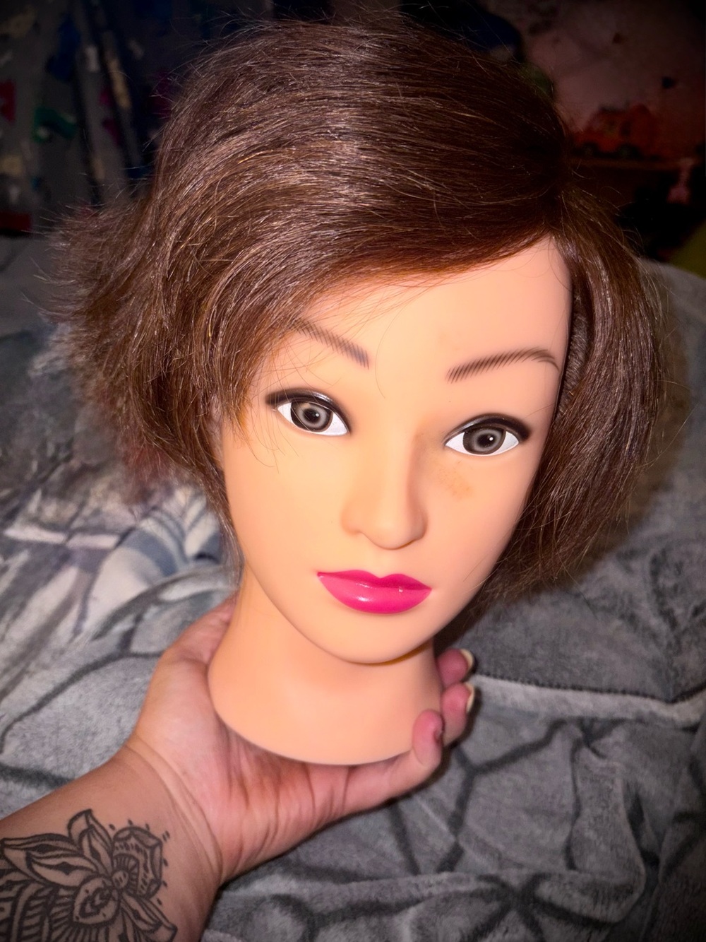 Styling Mannequin Head with Brown 100% Human Hair, & Mini Tripod